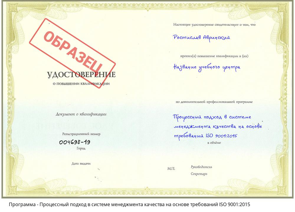 Процессный подход в системе менеджмента качества на основе требований ISO 9001:2015 Фурманов