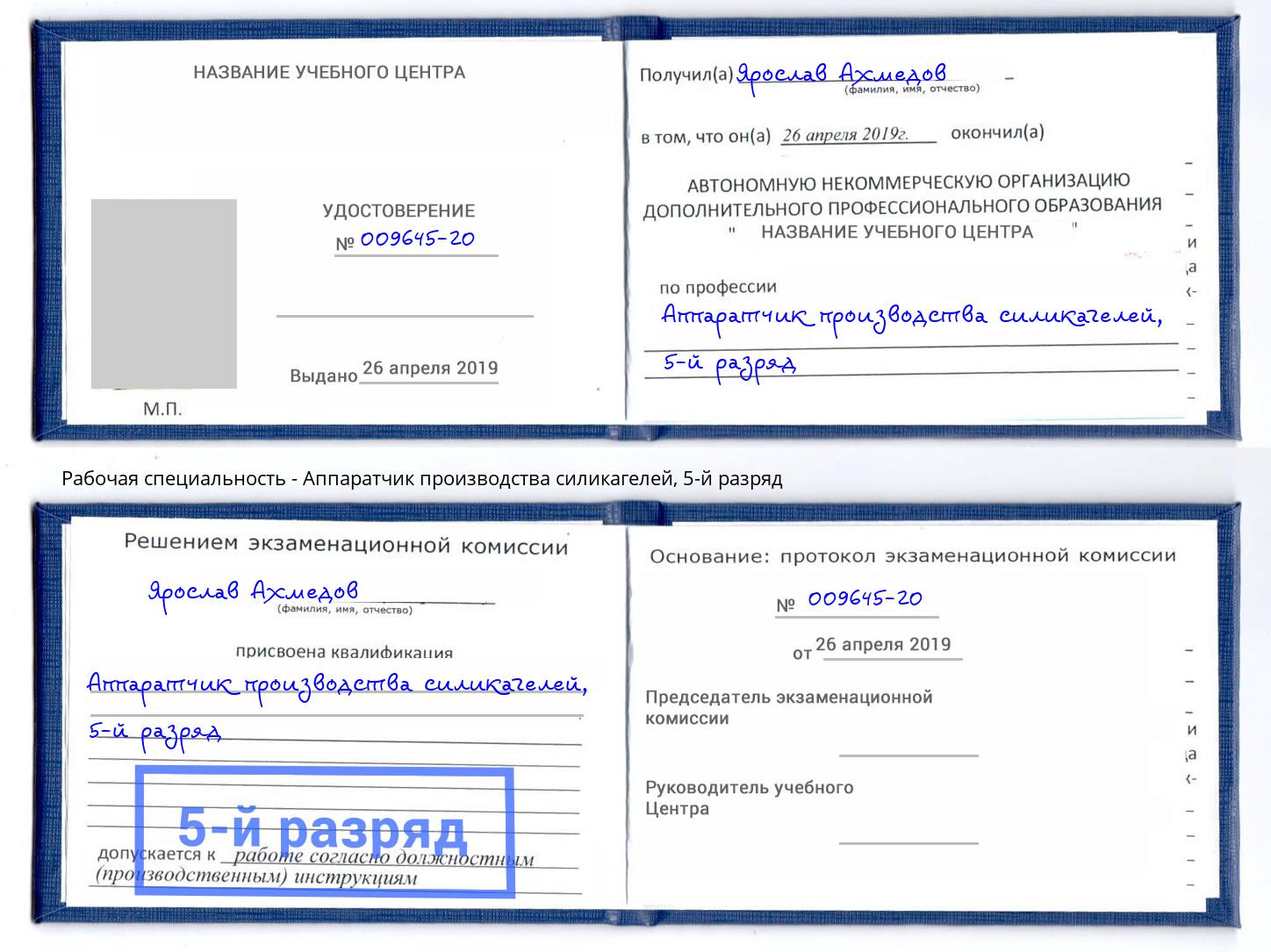 корочка 5-й разряд Аппаратчик производства силикагелей Фурманов