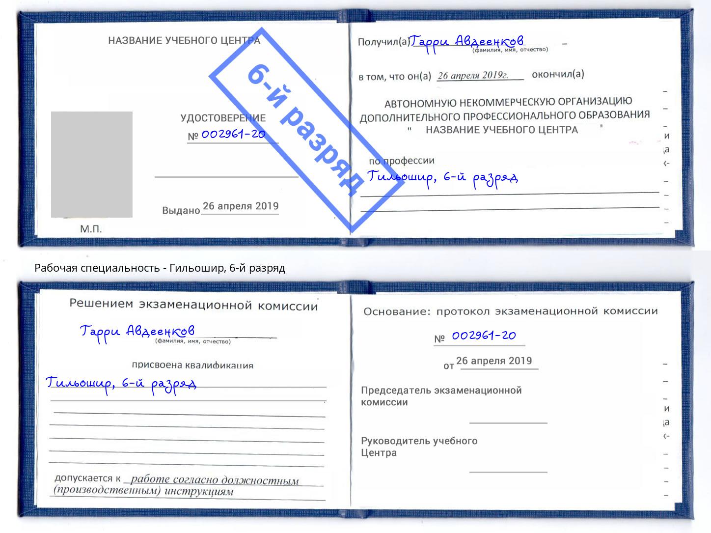 корочка 6-й разряд Гильошир Фурманов