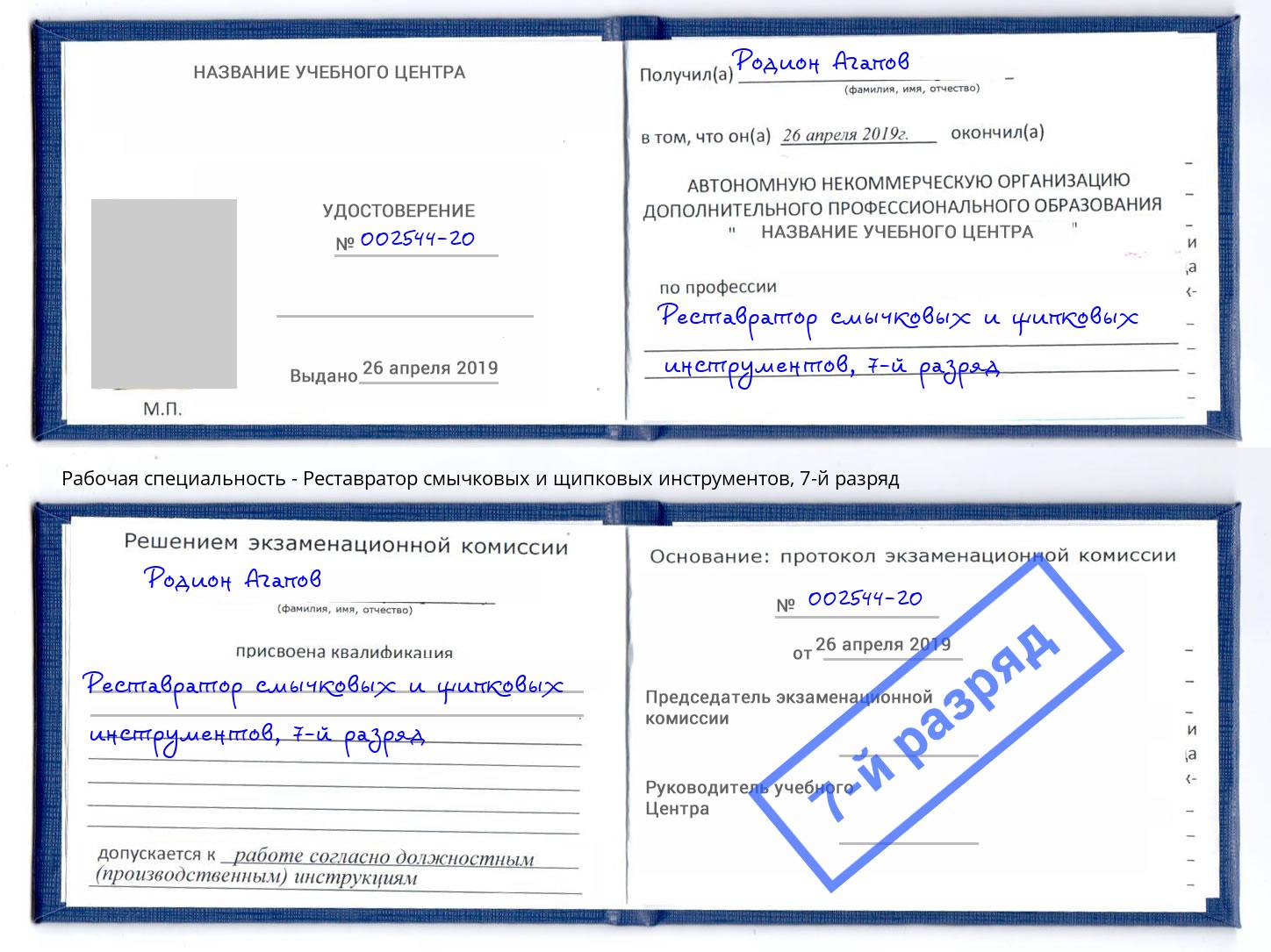 корочка 7-й разряд Реставратор смычковых и щипковых инструментов Фурманов