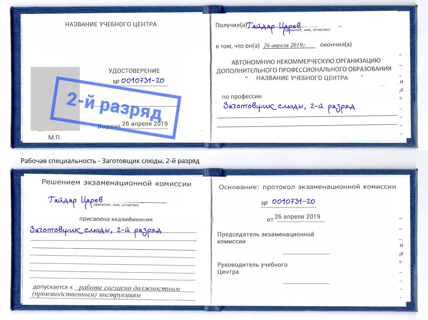 корочка 2-й разряд Заготовщик слюды Фурманов