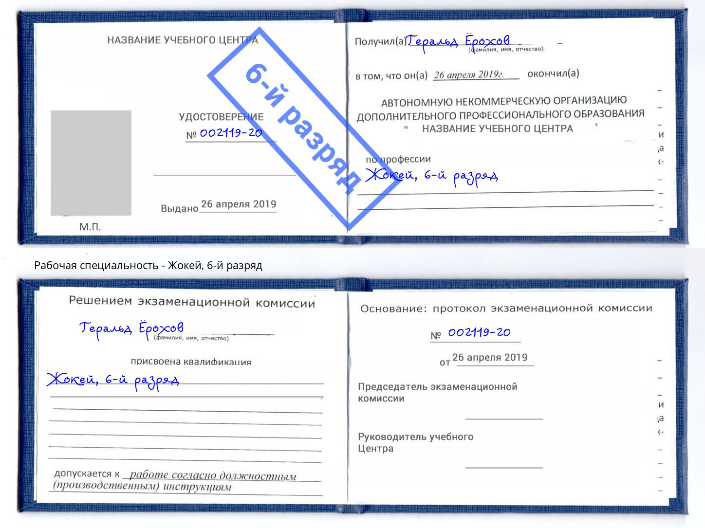 корочка 6-й разряд Жокей Фурманов
