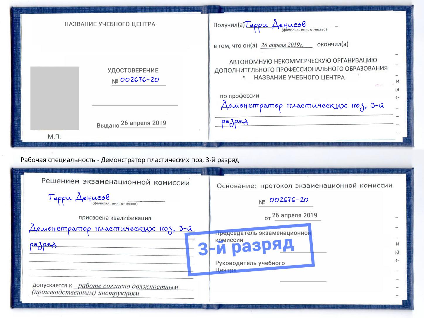 корочка 3-й разряд Демонстратор пластических поз Фурманов