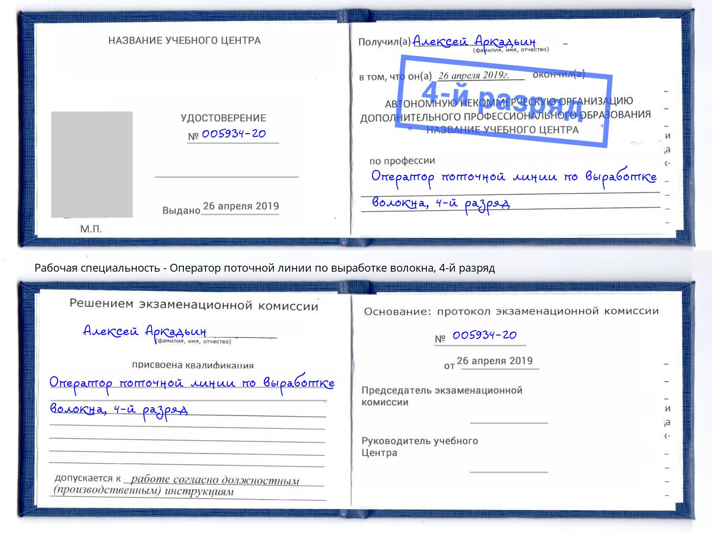 корочка 4-й разряд Оператор поточной линии по выработке волокна Фурманов