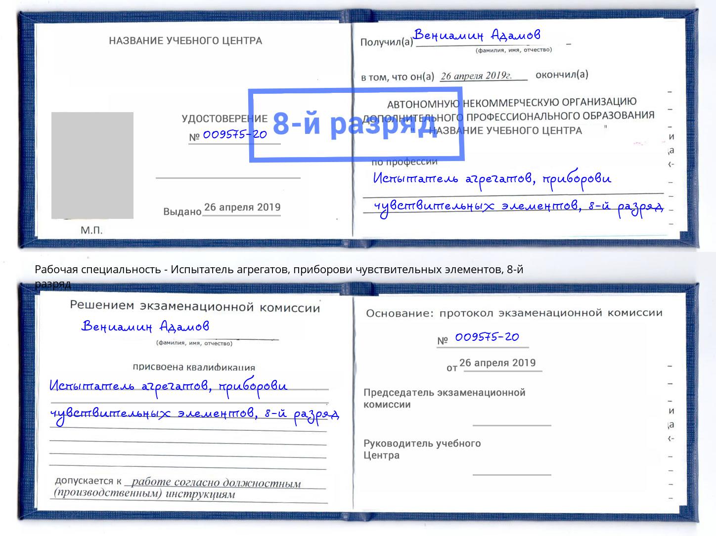 корочка 8-й разряд Испытатель агрегатов, приборови чувствительных элементов Фурманов