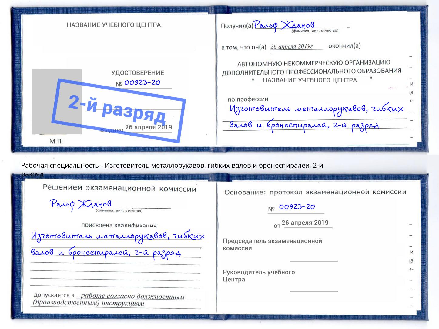 корочка 2-й разряд Изготовитель металлорукавов, гибких валов и бронеспиралей Фурманов